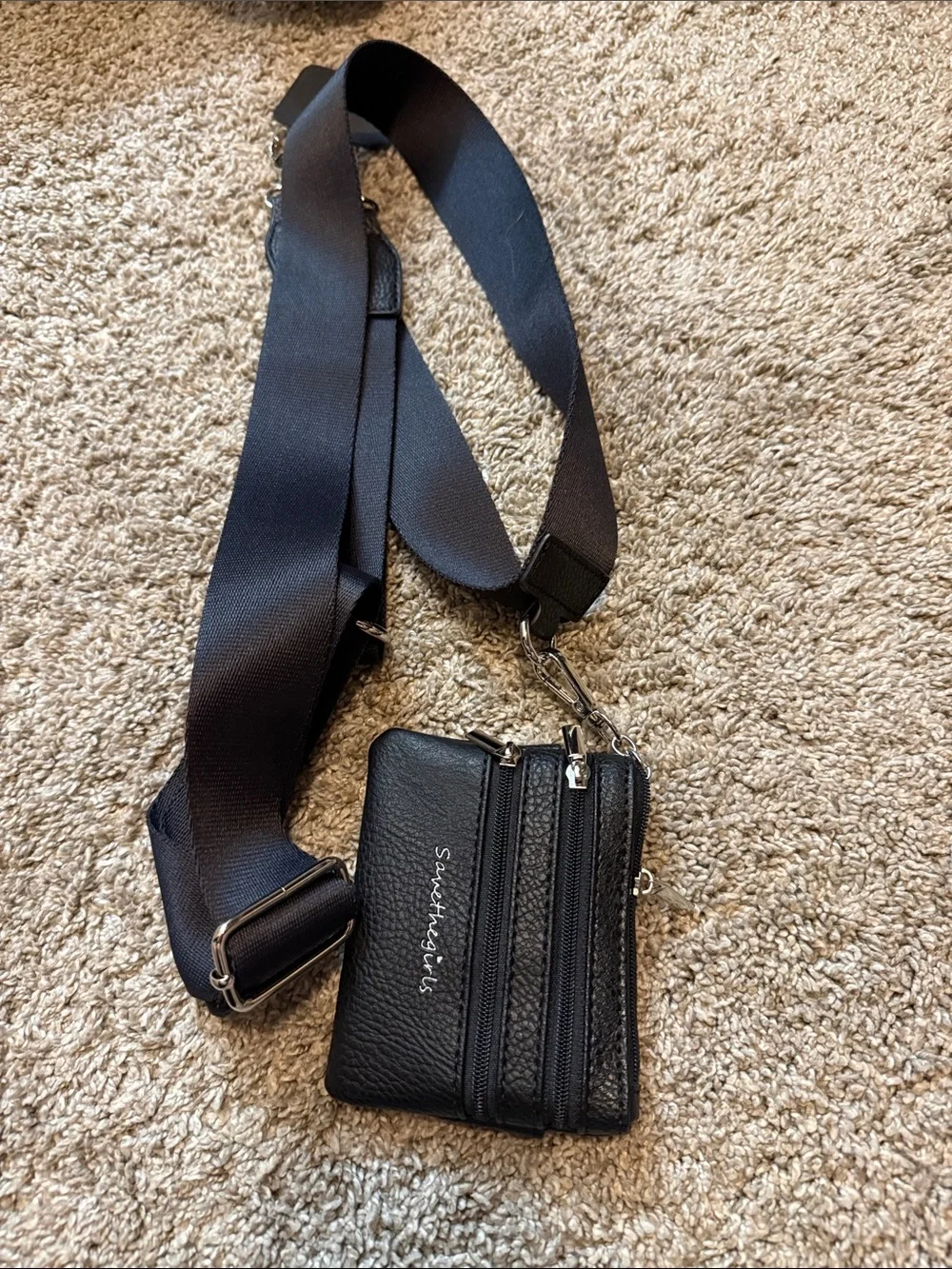 Slim Black Crossbody Phone Strap with Pouch